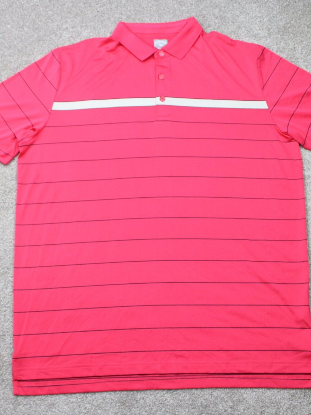 Callaway Polo Shirt Mens XL Pink Striped Opti-Dri Golf Poly Stretch Short Sleeve